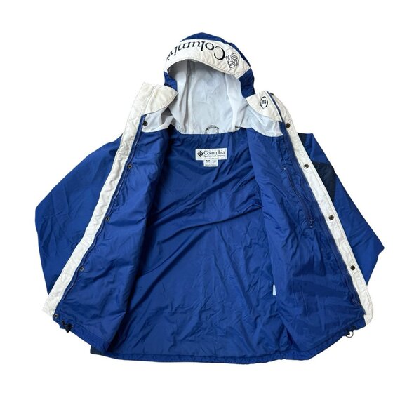 Vtg Columbia Rain Jacket Mens Medium Windbreaker Hooded Blue White - Picture 2 of 12